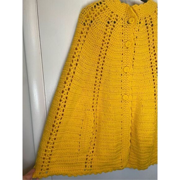 Hand Made Women's Yellow Hand Knit Button Front Cape - OS - Picture 3 of 11